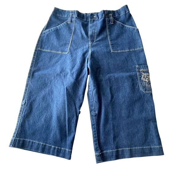 WHITE STAG Roll Tab Denim Bermuda To Cuffed Shorts Embroidered Pocket Women’s 10 - Picture 2 of 11